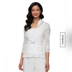 Alex Evenings3/4 Sleeve Embroidered Twinset Top with Square Neck
